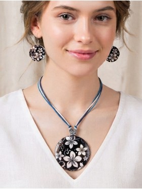 Fashion Flower Print Necklace and Earrings Set